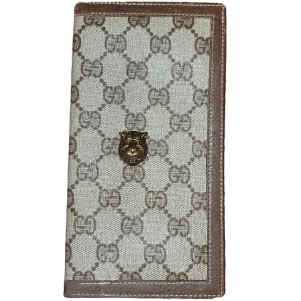 Gucci Gg Supreme Beige/Brown Canvas Cat Animalier Wallet Like New Authentic